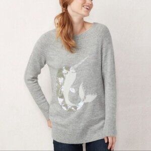 Gray Narwhal Sequin LC Lauren Conrad Size S Metallic Knit Long Sleeve Sweater